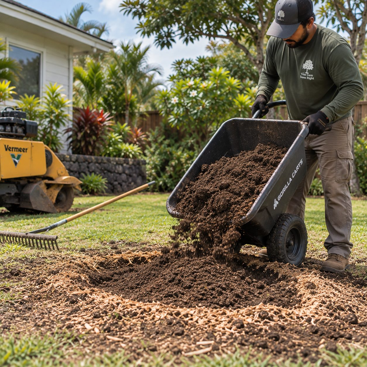 Fill soil being wheeled into a former stump area